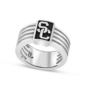 USC Trojans Oxidized Sterling Silver SC Interlock Rectanglar Frame Multiband Ring